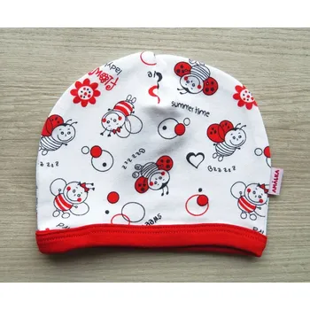 Kojenecká čepice AMÁLKA Bavlněná čepička saporka, červené berušky Velikost: 74-80