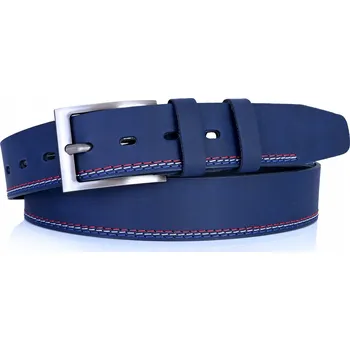 Opasek KOŽENÝ Pásek Pánský 4 cm Džíny Tmavě modrý Univerzální Ozdobný Klasický