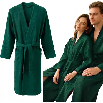 Dámský župan ŽUPAN BAVLNĚNÝ dámský/pánský VÁZANÝ UNISEX VAFLE KIMONO GOFR ZELENÝ XXL