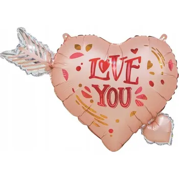Balónek Fóliový balónek SRDCE ŠÍP Amor Valentýn LOVE YOU Láska Narozeniny 69x54 cm