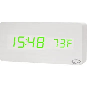 Budík Dřevěný Budík Elektronický LED Digitální Stolní – TEPLOMĚR + DATUM