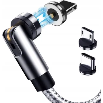 Datový kabel Magnetický kabel 3v1 MicroUSB USB C Lightning Otočný 540° 1M SZARY