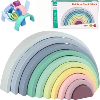 Dřevěná hračka DŘEVĚNÉ PUZZLE DUHA MONTESSORI STAVEBNICE BAREVNÉ VZDĚLÁVACÍ 18M+