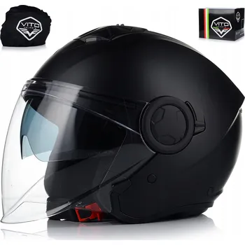 Helma na motorku MOTOCYKLOVÁ PŘILBA | VITO LINATE | OTEVŘENÁ MATNÁ ČERNÁ PŘILBA NA SKÚTR CHOPPER + SLUNEČNÍ CLONA