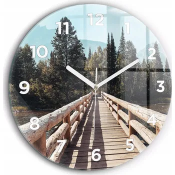 Hodiny Minimalistické skleněné nástěnné hodiny s grafikou hor v Yellowstone fi60 cm