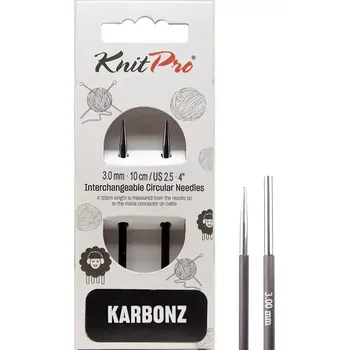 Jehlice KnitPro Karbonz kruhové výměnné 10Cm 3mm (KnitPro Karbonz IC Interchangeable Needles 10Cm 3mm)