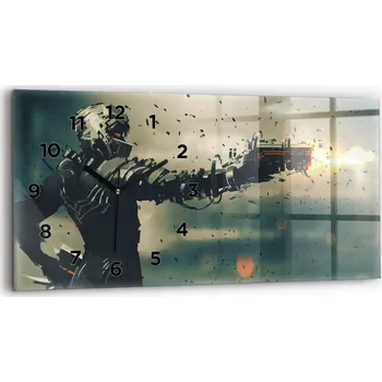 Hodiny Minimalistické skleněné nástěnné hodiny s grafikou Zabijácká zbraň hra 60x30 cm