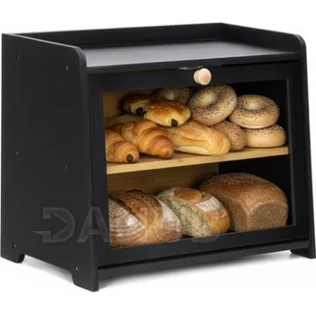 Dvouúrovňový, uzavíratelný bambusový chlebník s okénkem - černý