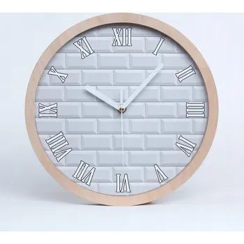 Hodiny Dřevěné nástěnné hodiny cihlová zeď průměr 25 cm