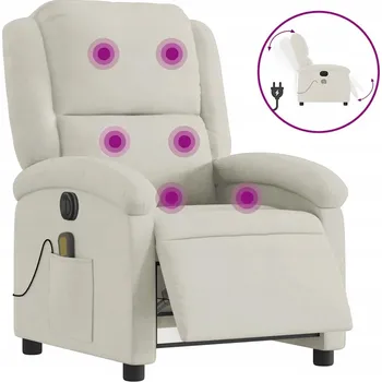 Křeslo Rozkládací masážní křeslo, elektrické, krémové, samet