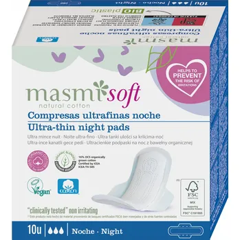 Menstruační vložka Masmi Ultratenké bavlněné vložky na noc s křidélky (soft) 10 ks