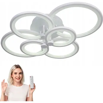Stropní svítidlo LED 72W BÍLÉ 6x KRUH STROPNÍ SVÍTIDLO LOFT, VELKÉ KRUHY + DÁLKOVÝ OVLADAČ