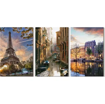 Obraz Sada obrazů na plátně Eiffelova věž, Benátské kanály, Amsterdam 3x 40x60 cm