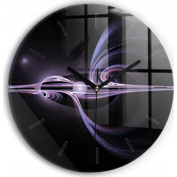 Hodiny Moderní skleněné nástěnné hodiny s potiskem Fialová abstrakce průměr 30 cm