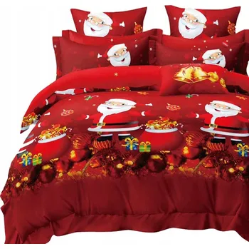Povlečení VÁNOČNÍ POVLEČENÍ LOŽNÍHO POVLEČENÍ 160x200 BAVLNA SATÉN 3 Č. SADA Santa Claus červená