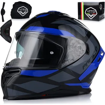 Helma na motorku MOTOCYKLOVÁ PŘILBA | VITO PRESTO BLUE | INTEGRÁLNÍ, S PINLOCKEM + SLUNEČNÍ CLONA