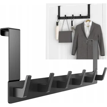 Věšák BEZINVAZNÍ VĚŠÁK NA DVEŘE ČERNÝ LOFT KOVOVÝ 6 HÁČKŮ 40CM