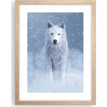 Obraz Obraz plakát v rámu světlý dub do obýváku 30x40 bílý vlk plakáty na zeď