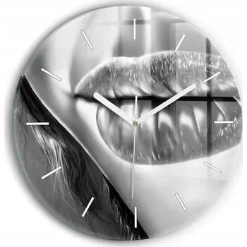 Hodiny Moderní skleněné nástěnné hodiny s potiskem Ženské rty kulatý průměr 30 cm