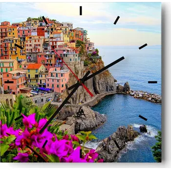 Hodiny Nástěnné hodiny do kuchyně 30x30 Krajina Stylové hodiny na skle Loft Tiché