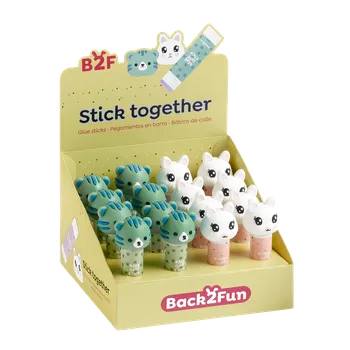 Kancelářské lepidlo Miquelrius B2F - lepicí tyčinky Together, zajíc, medvěd, 16 ks, displej, mix barev