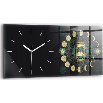 Hodiny Moderní skleněné nástěnné hodiny 60x30 cm Fáze měsíce a přesýpací hodiny