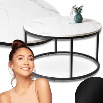 Konferenční stolek Konferenční stolek Kulatý Velký Loft Obývací pokoj Bílý Mramor Černý CONNY MAX