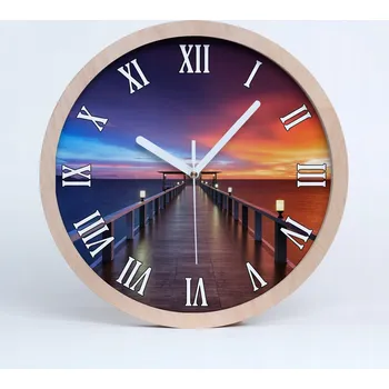 Hodiny Dřevěné nástěnné hodiny dřevěný most průměr 25 cm