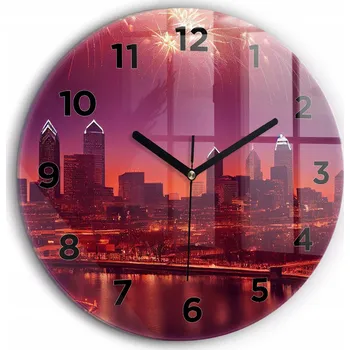 Hodiny Nástěnné hodiny Město v noci ve Philadelphii kulatý černé ručičky průměr 60 cm