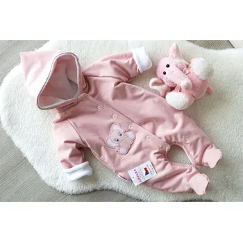 Kojenecká kombinéza AMÁLKA Zateplená kombinéza sloneček, pudrově růžová Velikost: 56-62