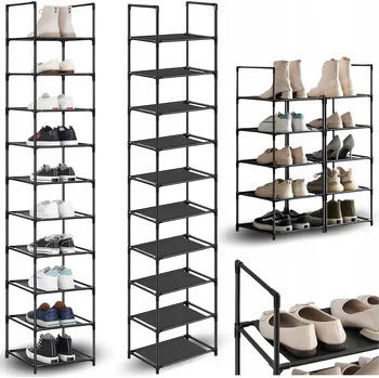 Botník BOTNÍK / REGÁL NA BOTY, 10 ÚROVNÍ, KOVOVÝ RÁM, POLICE Z NETKANÉ TEXTILIE, LEHKÝ