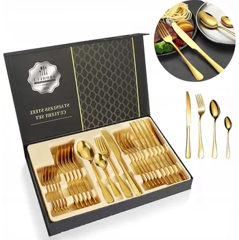Příbor Sada zlatých příborů 24dílná nerezová ocel lesklá pro 6 osob