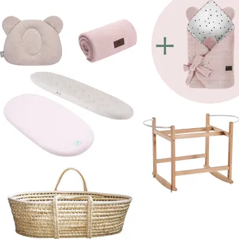 Dětsný nábytek Sleepee Sada Royal Baby s košíkem a matrací Basic růžová + zavinovačka zdarma