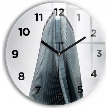 Hodiny Moderní skleněné nástěnné hodiny s potiskem Mrakodrap v Miláně průměr 30 cm