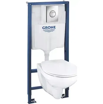 WC sada Grohe Solido - Set předstěnové instalace, klozetu Bau Ceramic a sedátka softclose, tlačítka Sail, chrom 39499000