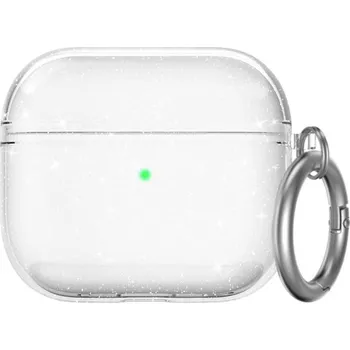 Pouzdro na mobilní telefon Transparentní třpytivý obal s karabinou pro AirPods 4 - stříbrný