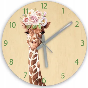 Hodiny Nástěnné hodiny tiché do dětského pokoje Dřevěné Moderní Žirafa