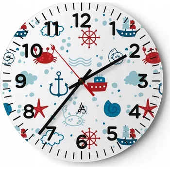 Hodiny Kuchyňské nástěnné hodiny 30x30 Námořnické Moderní skleněné hodiny Tiché