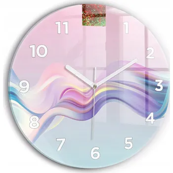 Hodiny Moderní skleněné hodiny s grafikou na zeď Pastelová abstrakce vlny průměr 30 cm