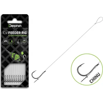 Rybářský háček Feederový návazec Delphin Fluoro Sting - Chinu / 10ks velikost: 8cm/0,22mm/8