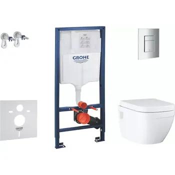 WC sada Grohe Solido - Set předstěnové instalace, klozetu a sedátka Euro Ceramic, softclose, tlačítko Even, chrom SANI15BB1104