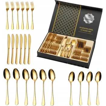 Příbor ELEGANTNÍ ZLATÉ PŘÍBORY KLASICKÁ SADA PŘÍBORŮ PRO 6 OSOB, VHODNÉ DO MYČKY
