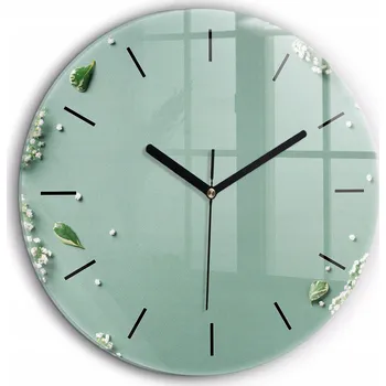Hodiny Moderní skleněné nástěnné hodiny Květiny jemné černé ručičky průměr 60 cm
