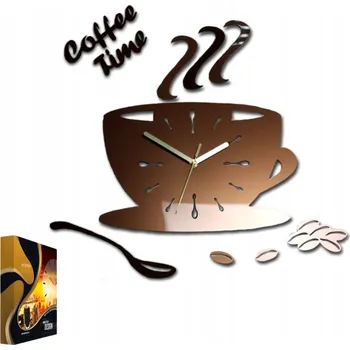 Hodiny Nástěnné hodiny ve tvaru šálku Coffe Time Metalic copper Kulatý