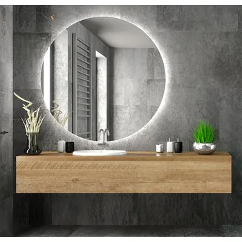 Zrcadlo Zrcadlo LED 90 cm kulaté nástěnné bez rámu s podsvícením