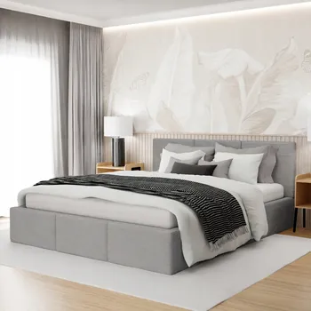 Postel ČALOUNĚNÁ POSTEL DO LOŽNICE 140x200 MANŽELSKÁ POSTEL S ÚLOŽNÝM PROSTOREM ŠEDÁ