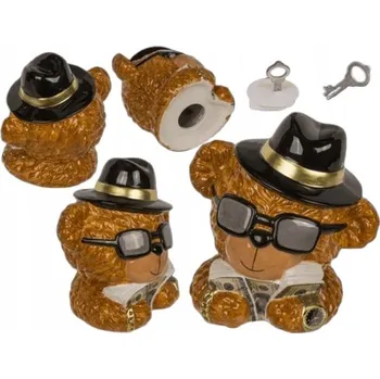 Pokladnička Pokladnička medvěd finančník s klíčkem - keramická dekorace