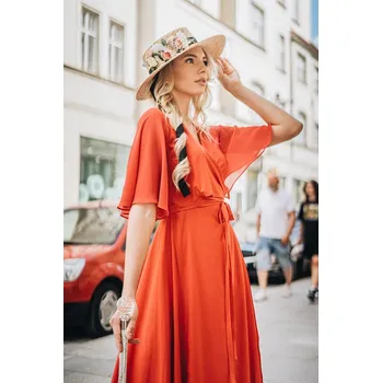 Klobouk Dámský letní slaměný klobouk Canotier s ozdobnou stuhou - ČERVENÁ S (55-56 CM)