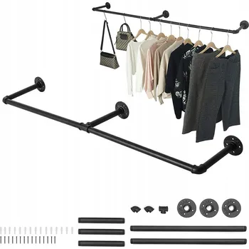 Věšák Nástěnný věšák s tyčí na OBLEČENÍ RUČNÍKY kovový černý 120 cm