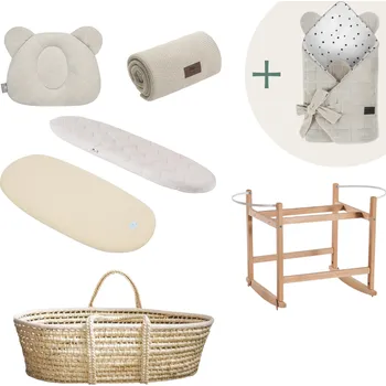 Dětsný nábytek Sleepee Sada Royal Baby s košíkem a matrací Basic písková + zavinovačka zdarma